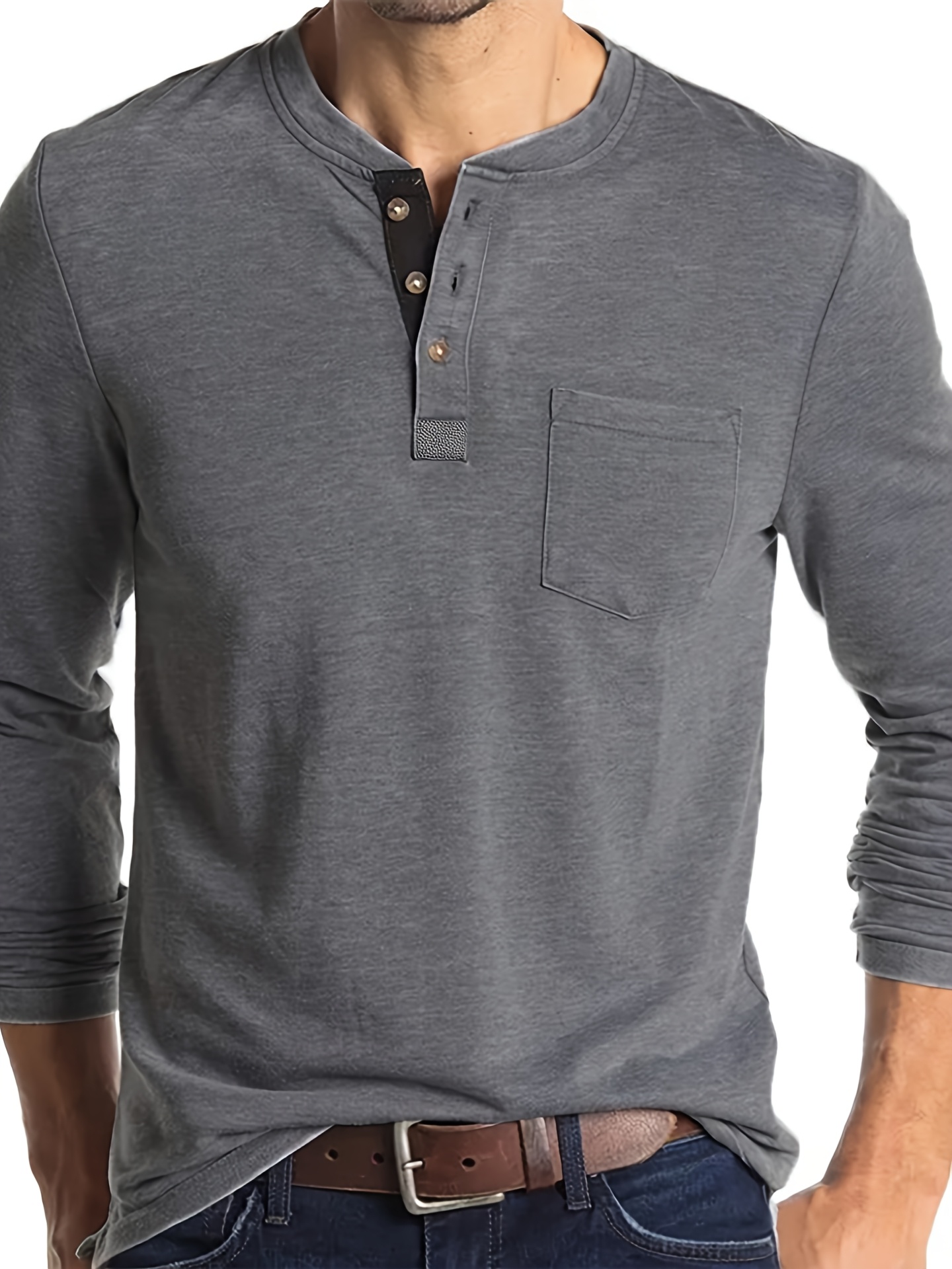 mens color block henley long sleeve t shirt spring autumn casual relaxed pocket top versatile business commuter style