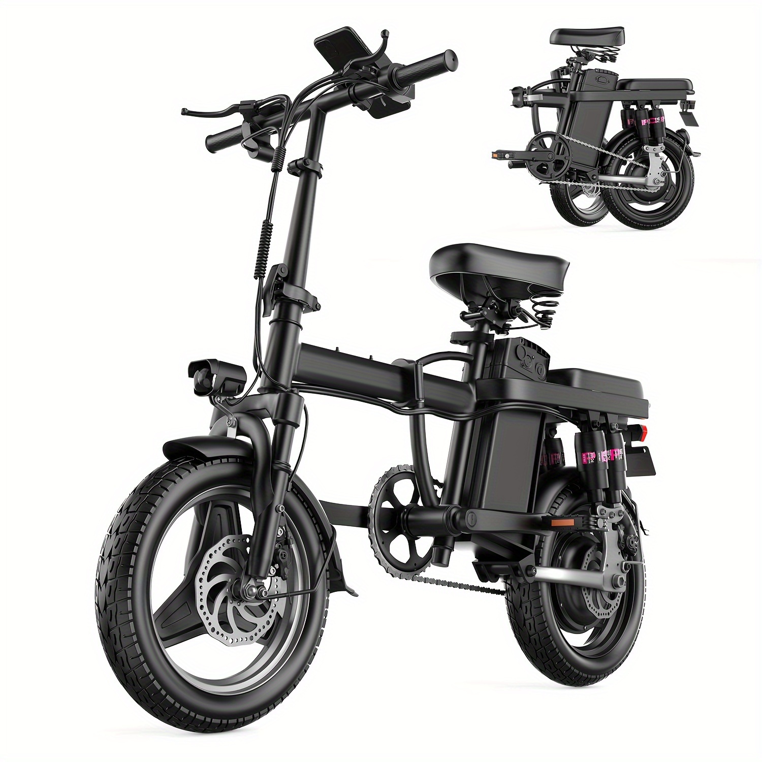 

Electric Bike For Adults, Folding Electric Bike, 500w Motor, Up To 20 Mph And 30 Miles Long Range, Electric Bicycle With 14" Pneumatic Tire, 48v 15ah Removable Battery
