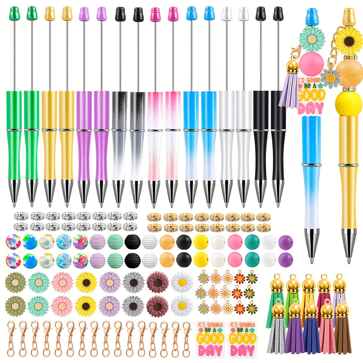 

16 Silicone Bead Pen Diy Set, 8 Colors Of Pens With Various Bead Making Sets, Suitable For Cool Party Gifts, Diy Handicrafts For Students Returning To School, Birthday Party Gifts