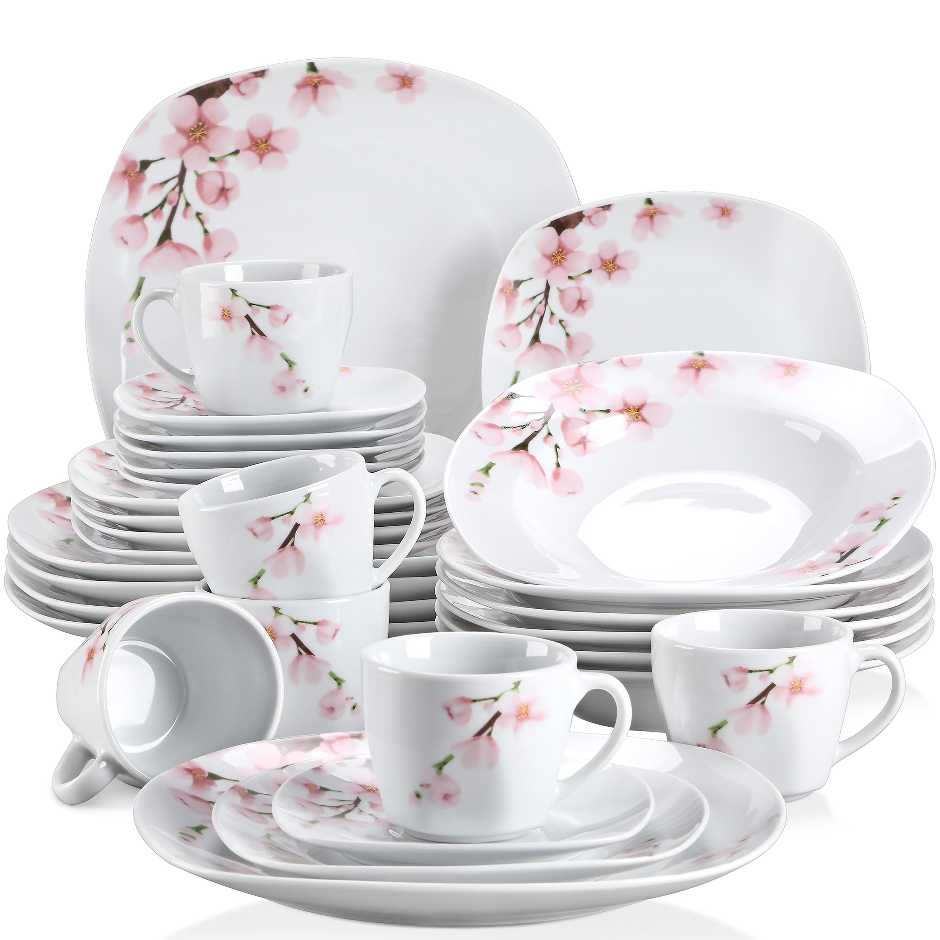 TEMU Porcelain Dinnerware Sets For 6 Set With Pink Floral 30pcs Dinner Sets