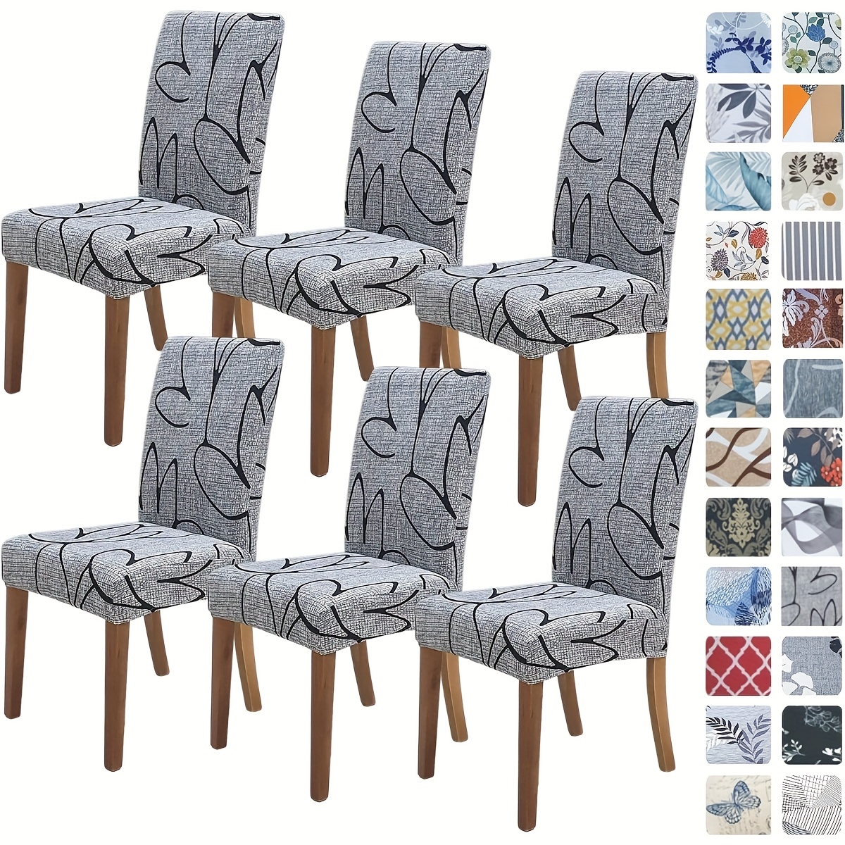 E-shop Set mit 4/6 gebürsteten Stuhlhussen, universelle saisonale bedruckte Stuhlhussen, rutschfeste elastische Küchen- und Esszimmerstuhlhussen,