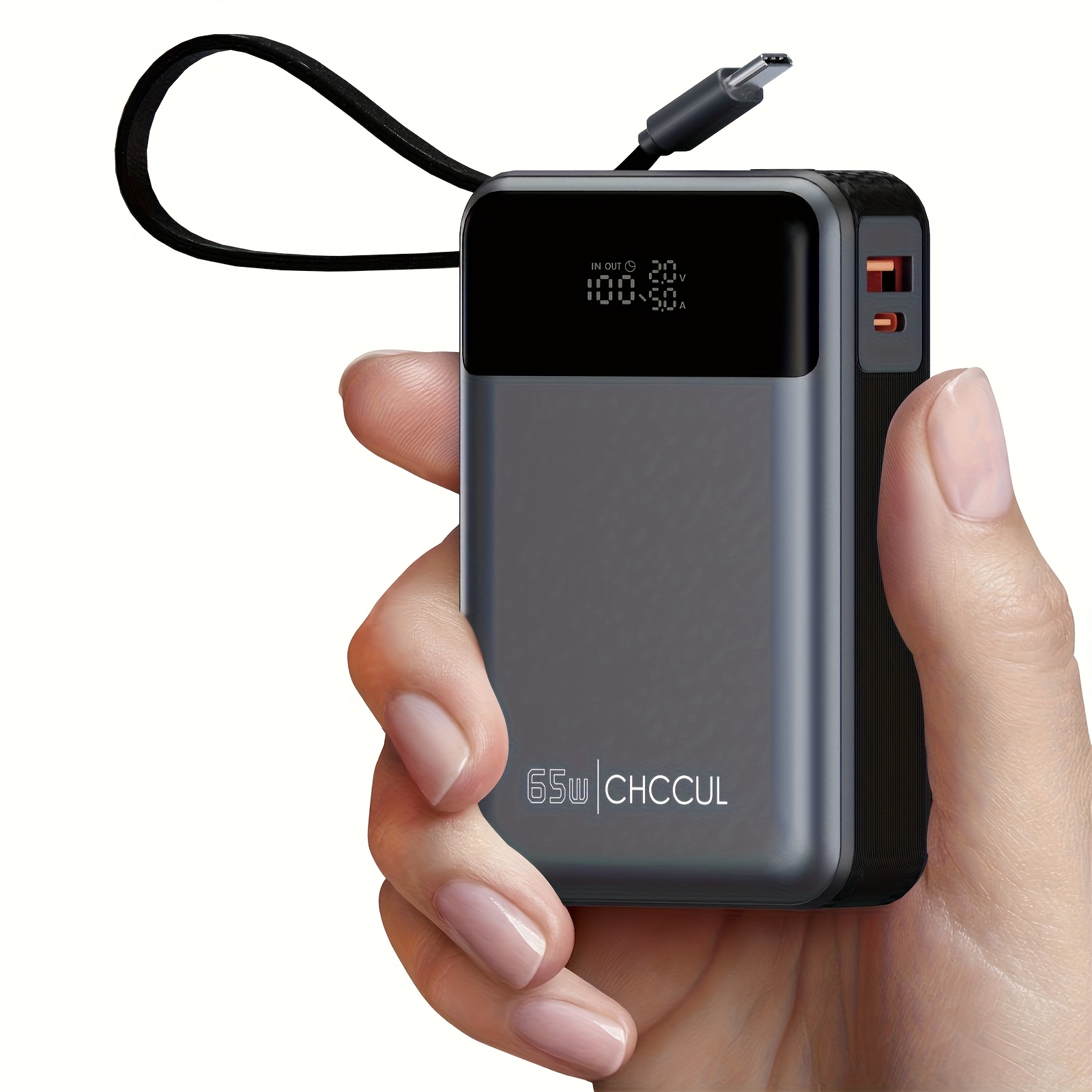 TEMU 65w Power Bank 20000mah | Built-in Usb-c Cable & 3-port Pd Charging | Laptop/tablet Portable Charger With Smart Led Display | Adventure-ready