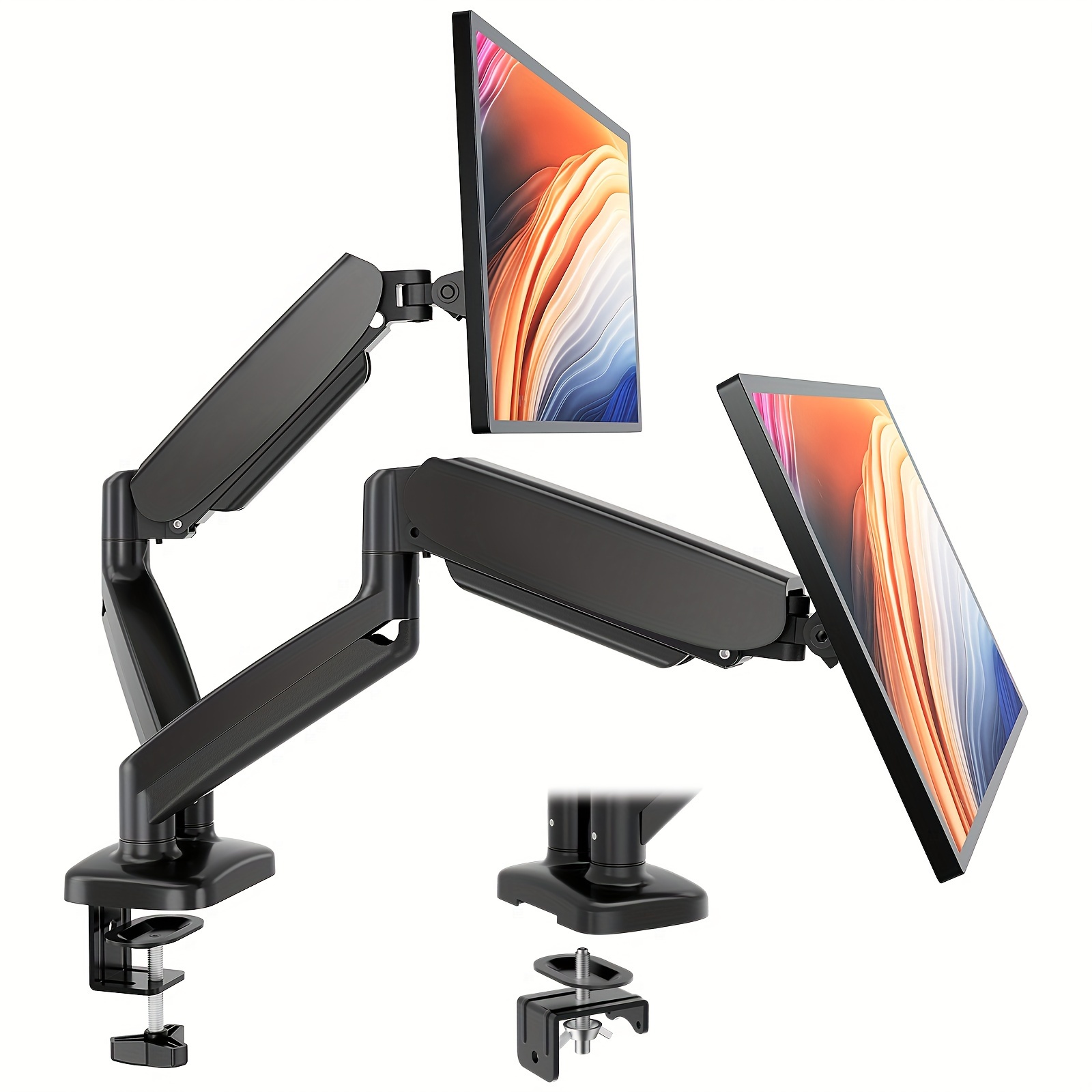 TEMU Single/duel Monitor Screen Mount, 15 To 27 Inch Screen Mount, Fully Adjustable Gas Spring Monitor Arm Desk Stand, Clamp And Grommet Base, Fits