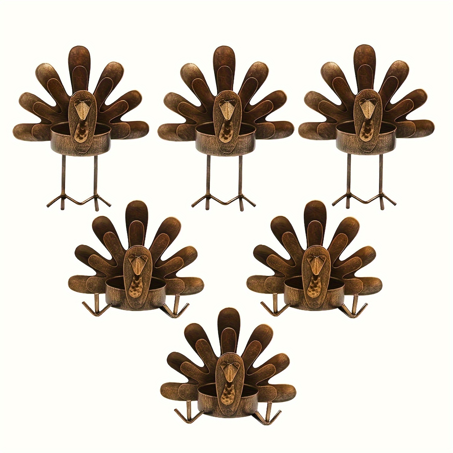 

2pcs Metal Turkey Tea Light Candle Holders - Thanksgiving & Autumn Home Decor, Tabletop Accents