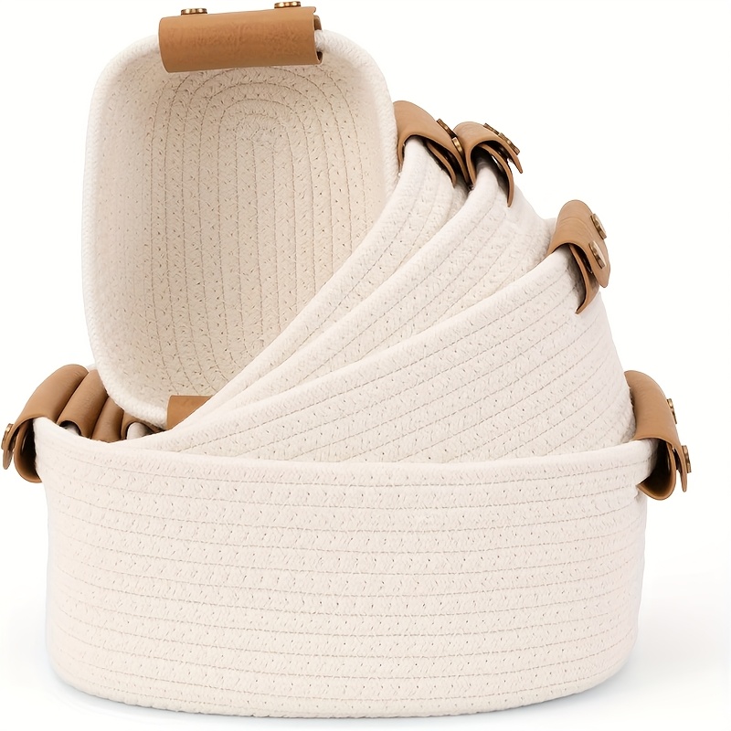 5pcs Elegant Jute Storage Baskets - Durable Cotton Rope Design, Perfect for Organizing Home Decor, Baby Room, or Bedroom, Multipurpose Use, Home Organization | Decorative Storage | Durable Construction, Storage Bins, Shelf Baskets