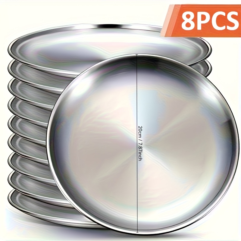 TEMU 8pcs Optional Stainless Steel Salad Plates | Tableware For Dining, Suitable For Kitchen, Camping And Dinner Sets, Outdoor Bbq Buffet Serving