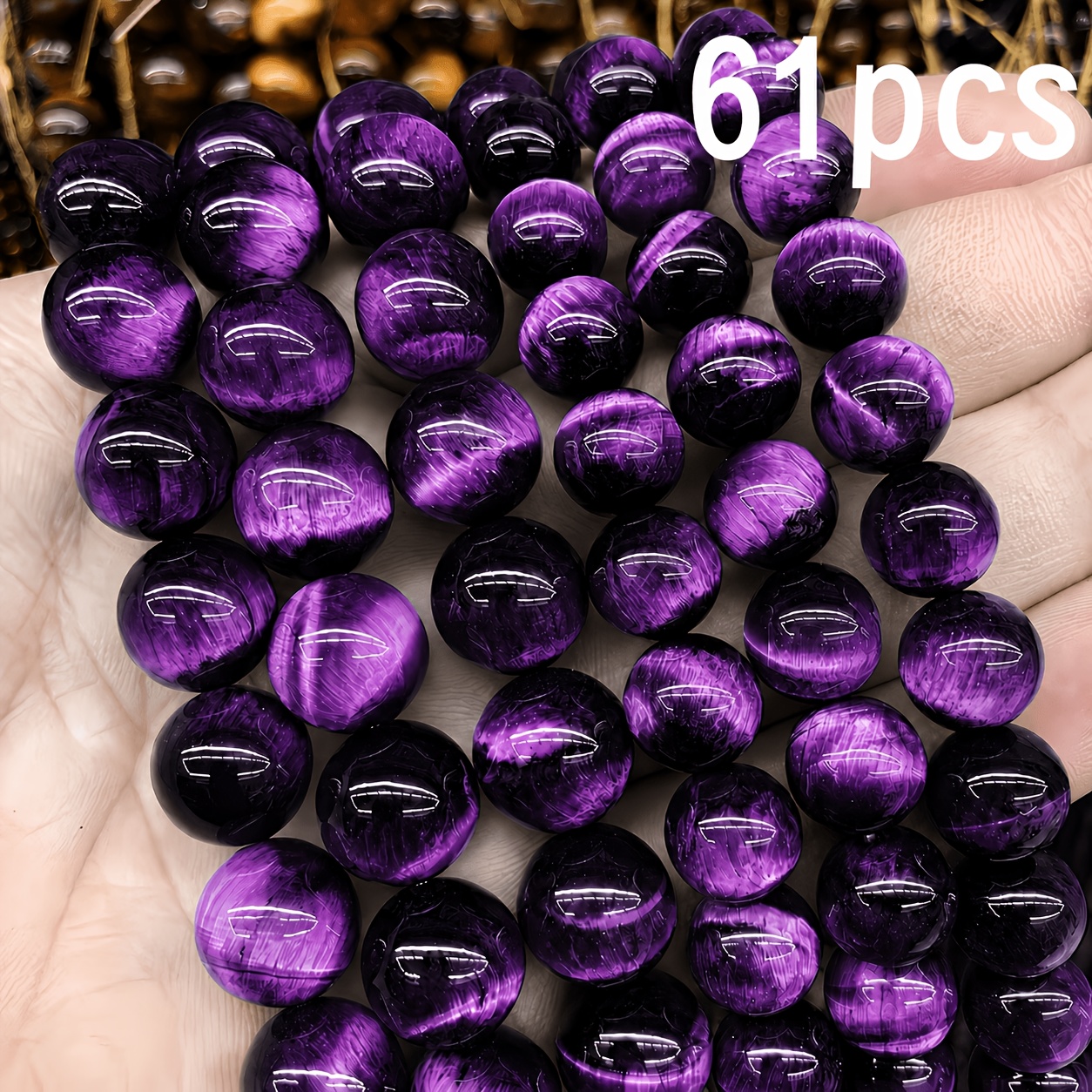 TEMU 61pcs, Perles en vrac œil de tigre violet, Matériaux de bijouterie en verre, Accrochage de perles de bijoux, Fait main, Fournitures décoratives,