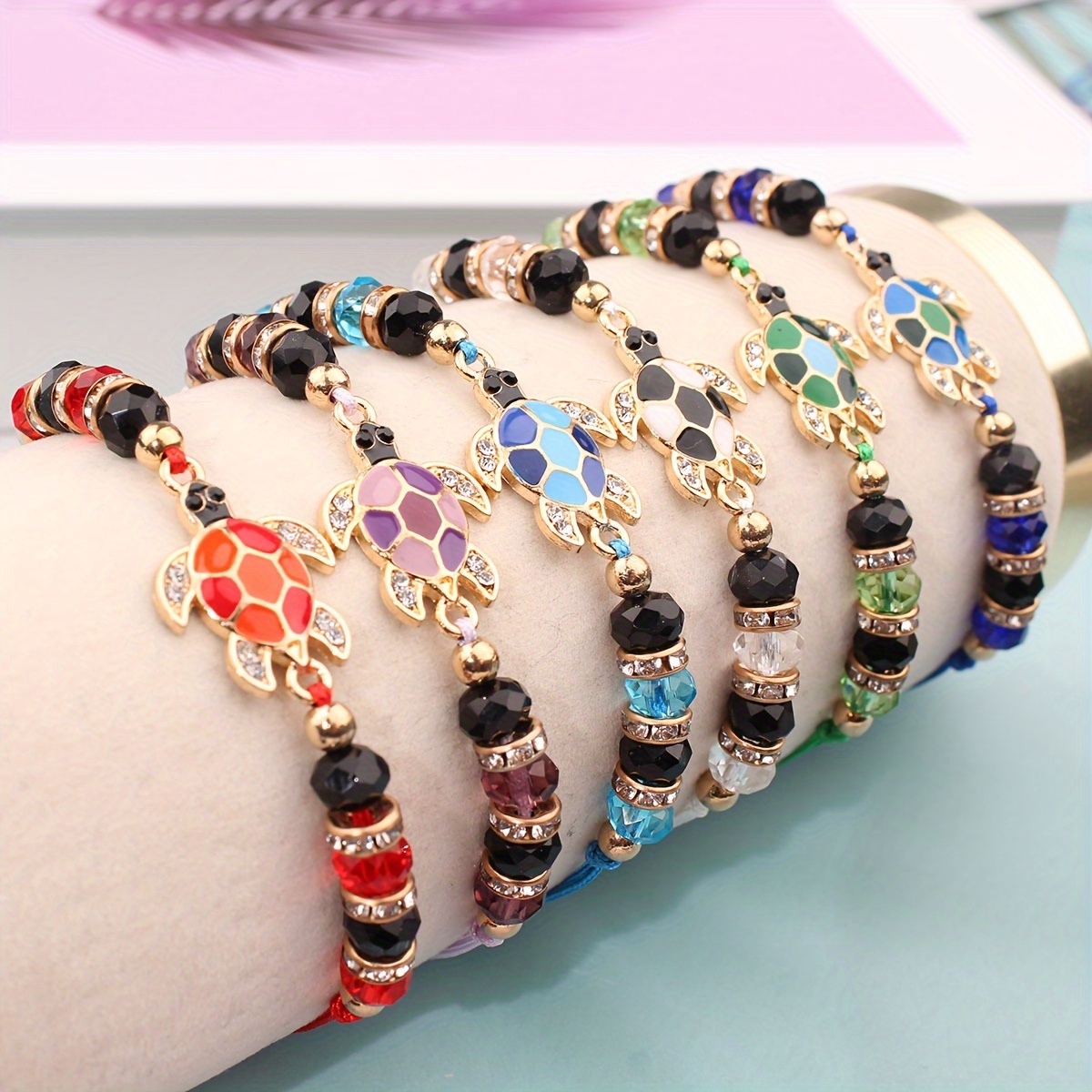 

12 Pcs Set Of Multi Color Beads With Turtle Design Bracelet Vintage Bohemian Style For Women Friend Hand Decor