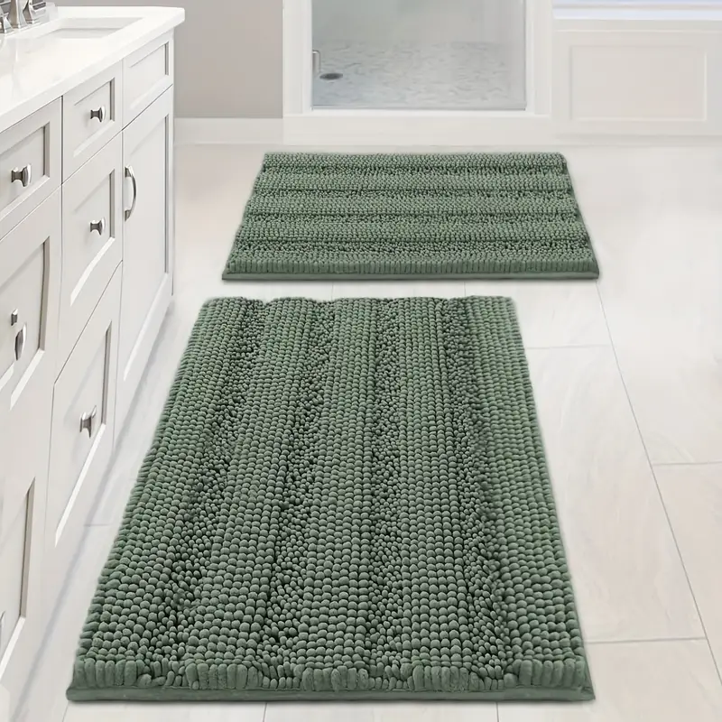 bathroom rugs bath mat set of 2 extra thick chenille striped pattern shaggy bath rugs for bath room non skid bath mats for bathroom floor 32 x 20 plus 24 x 17 inches Product details 6