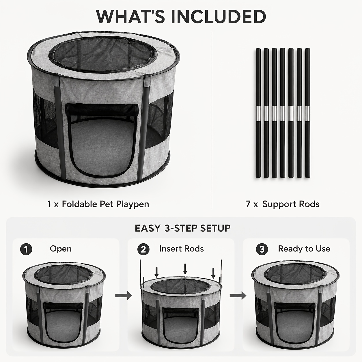 Foldable Portable Pop-Up Pet Playpen with Breathable Mesh Panels