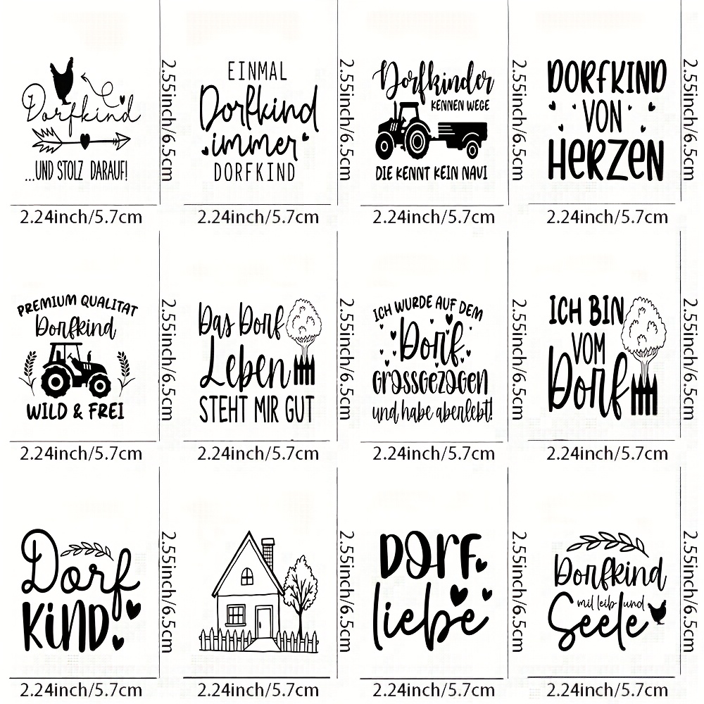 Image of 12pcs German Village Quote Themed Uv Transfer Stickers - For Diy Crafts, Mugs, Laptops & Water Bottles, Self-adhesive Plastic Decals, Diy Mug Decoration