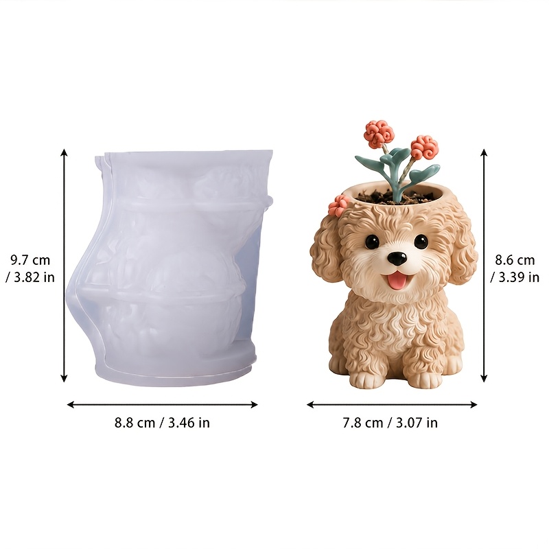 TEMU Fdudf 3d Silicone Mold Suitable For Resin Casting, Reusable Demoldable Sitting Puppy Mold With Clear Hair Texture For Diy Crafts, Succulent Pot