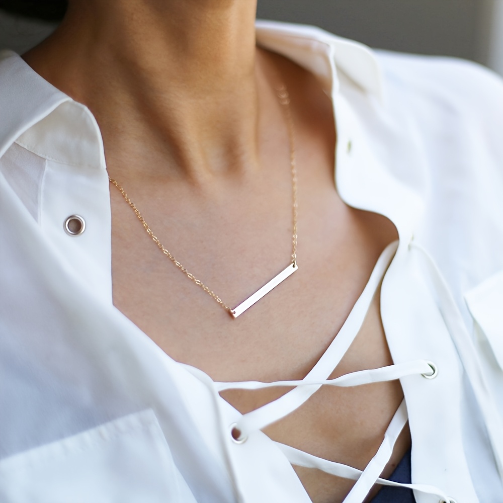 2pcs Bar Necklace Set, Elegant Stainless Steel Gift