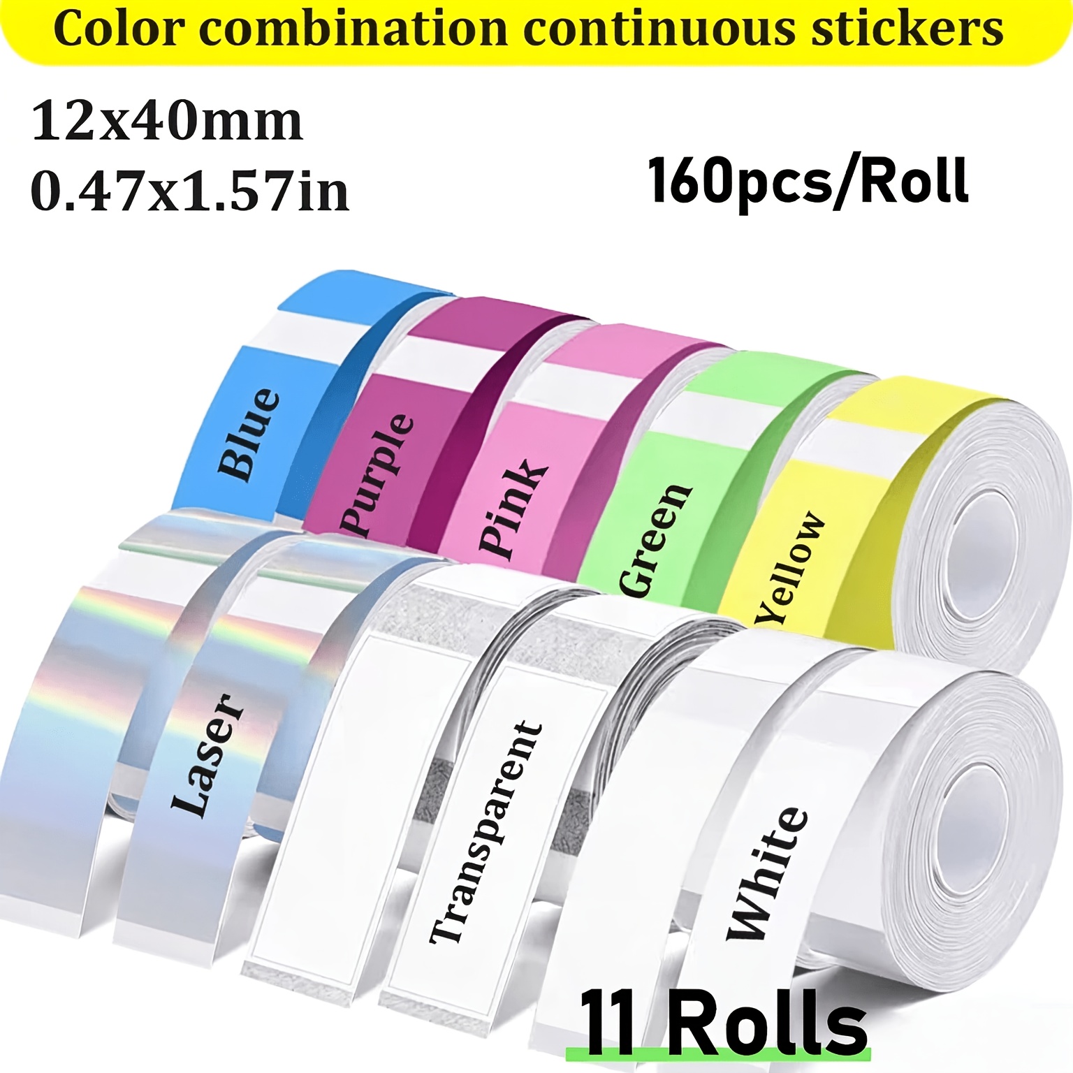 TEMU 11 Rolls/8 Colors, 12 X 40mm Colored Thermal Label Tape, Suitable For D30, D32, D35, P11, P12 And Other Printers. 1760 Labels/11 Rolls, Color