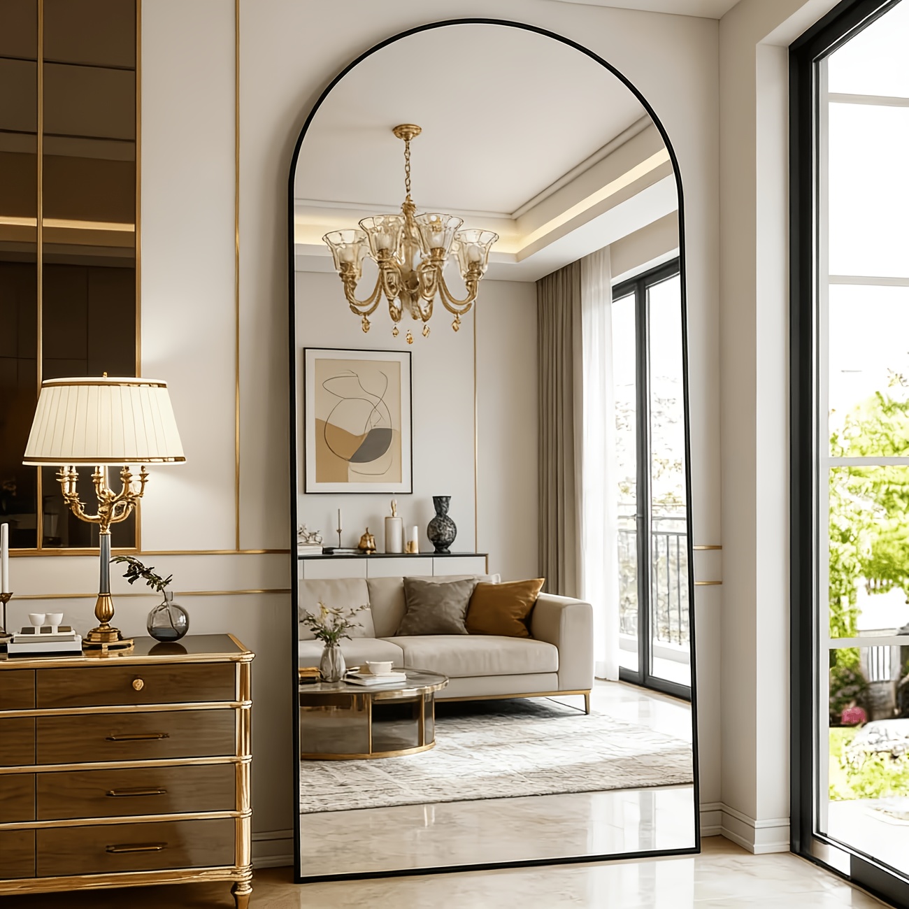 Image of Full-length Mirror, 180cm X 75cm Curved Upright Mirror Wall-mounted, Adjustable Tilt, Ideal For Walk-in Closet Decoration, Living Room And Bedroom Black
