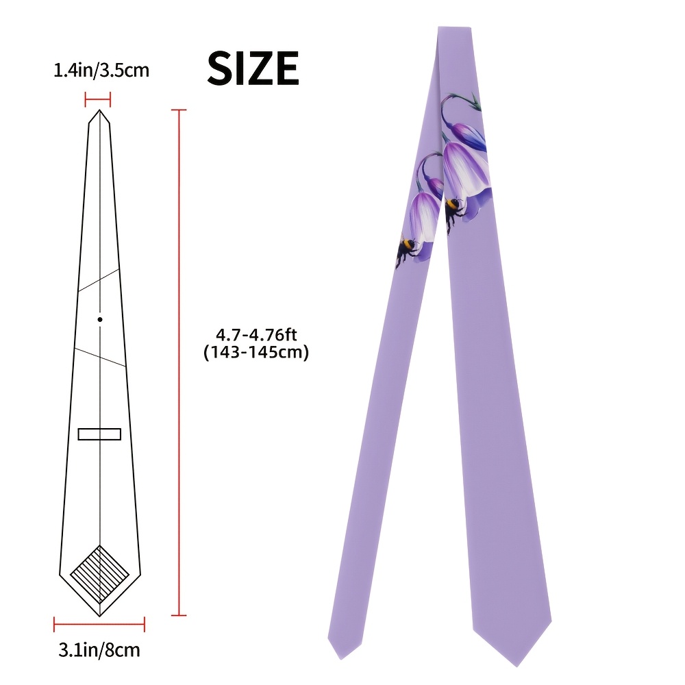 TEMU 2d Flat Printing, 1pc Business Tie With Bee With Purple , Suitable For Prom, Weddings, And Business Casual Events, Elegant Look And Comfortable