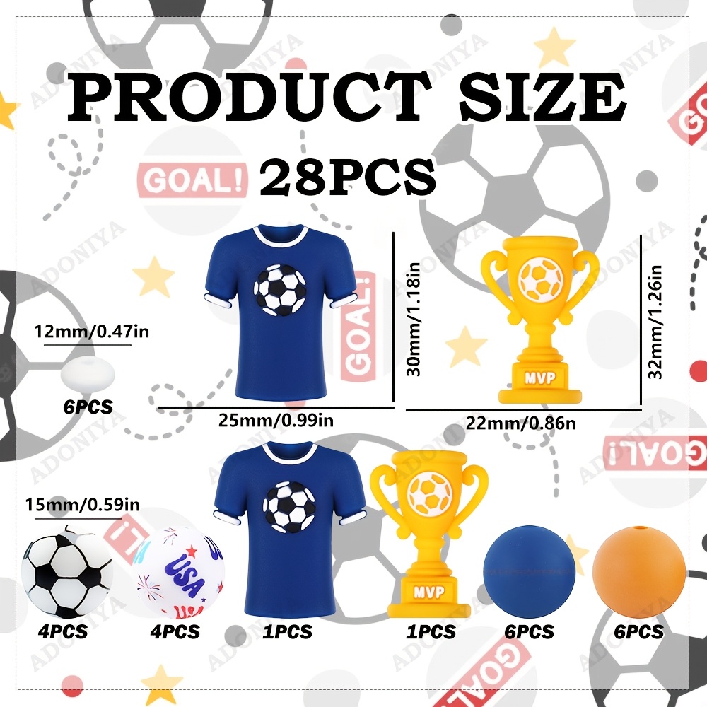 TEMU Set de 28 cuentas de silicona con temática de fútbol, combinación de camiseta y , para hacer joyas, collar, pulsera - Regalo para entusiastas de