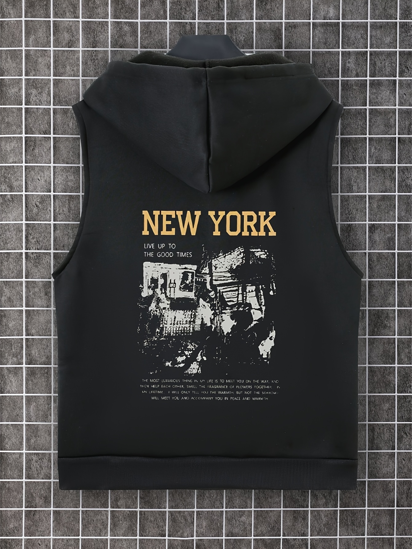 *'s Sleeveless Hooded Zip-Up Fleece Vest with Graphic Print Streetwear  Style Machine Washable Urban Fashion Hoodie, Easy