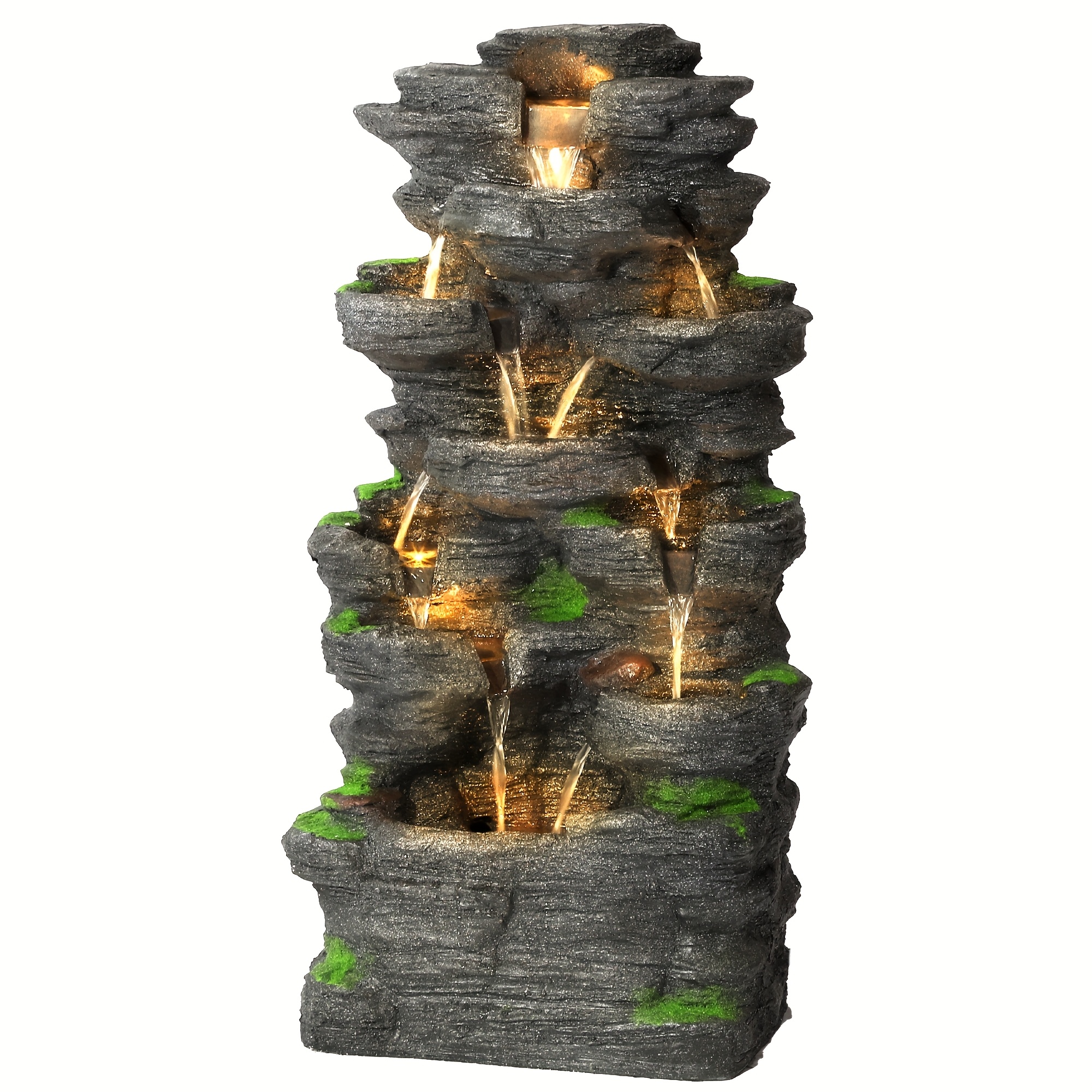 TEMU 10-tier / Freestanding Water Fountain With Led Lights & Pump - 40” H Cascading Rock Waterfall Suitable For Patio, Yard, Deck, Garden Decor,