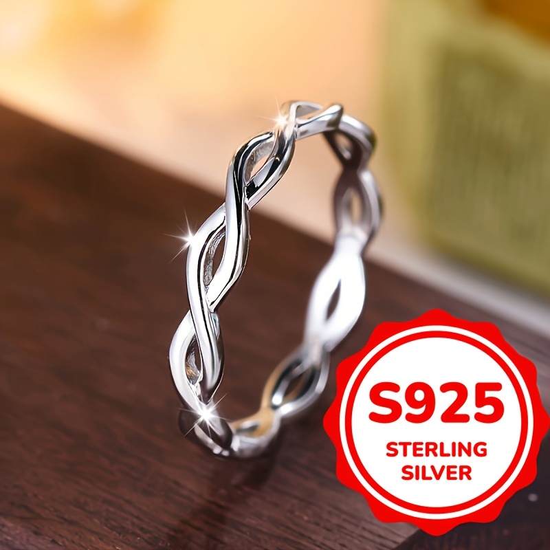 Silvery S925 Twisted Eternal Cross 8 Shaped Ring