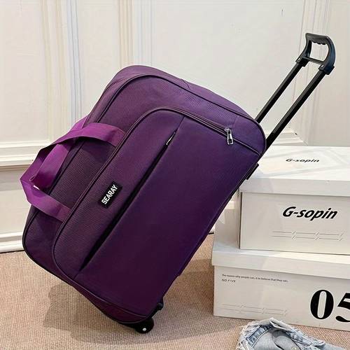 rolling suitcase pink and black oxford fabric tote bag with telescopic handle smooth inner wheels main compartment casual and travel rolling luggage