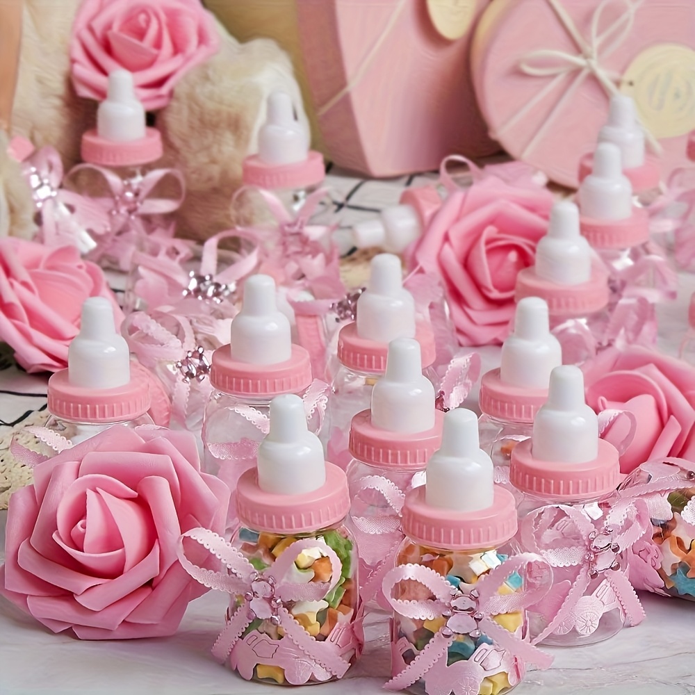 10pcs pink mini baby shower bottles with ribbons adorable   design   baby gifts wedding favors and party decorations baby shower decorations