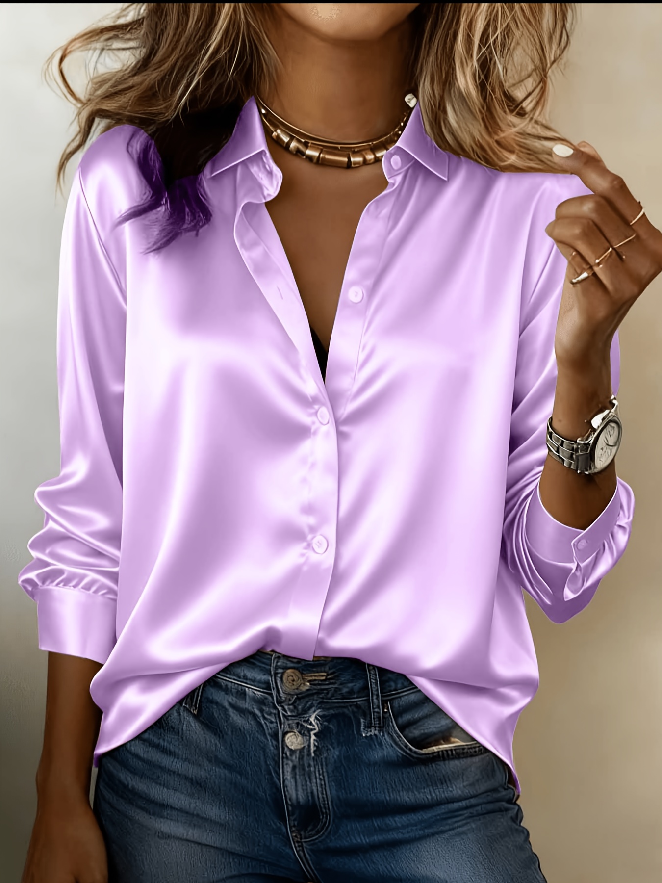 Ladies Elegant Satin Shirt A Simple Fashionable