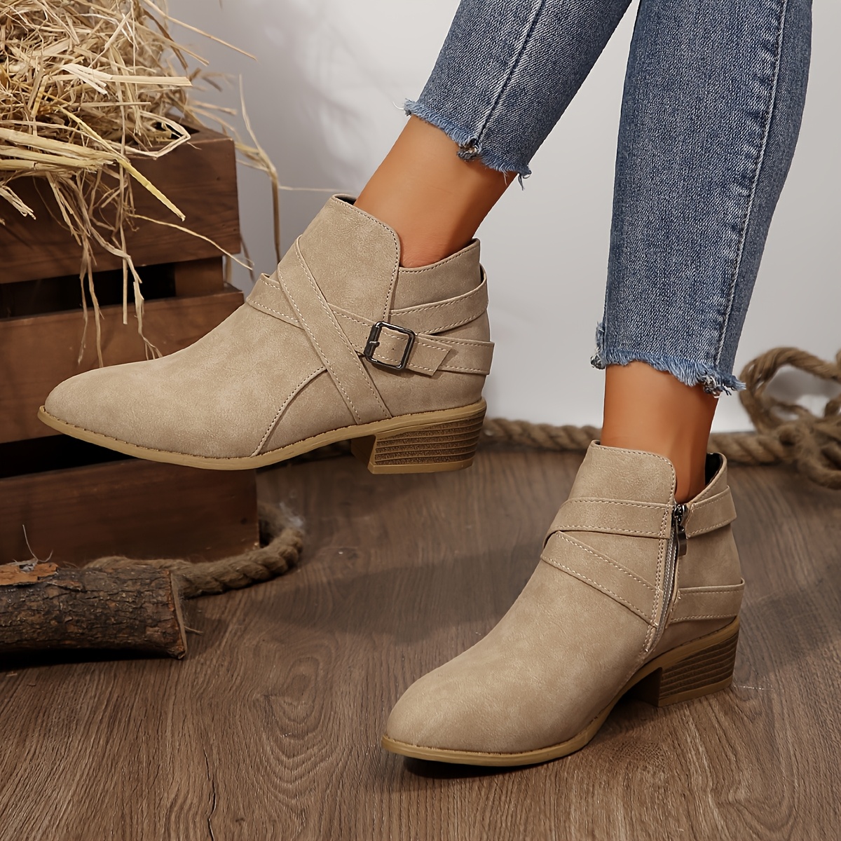 Suede Boots Lace Up Ankle Booties Low Heel Pointed Toe Tan Booties