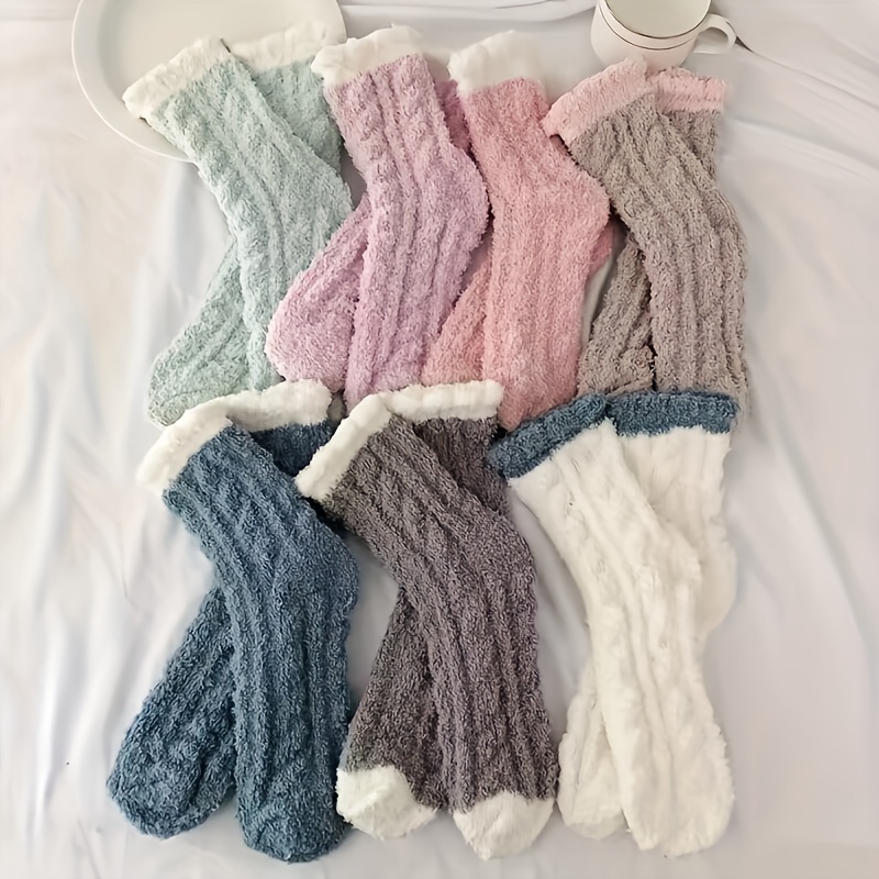 

7 paires de chaussettes en molleton de corail duveteux torsadées et gaufrés pour l'automne et l'hiver, chaussettes chaudes, douces, confortables et respirantes, bas et bonneterie pour femmes