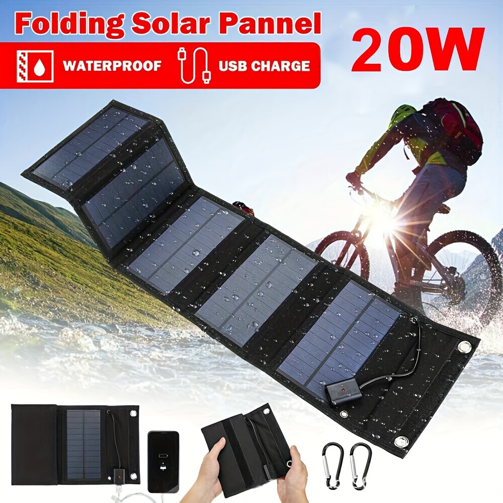 

1pc 20w Portable Foldable Solar Panel Charger, 5v Usb Output, Outdoor Mobile Power Bank With Monocrystalline Solar Charging Pad, For Camping & Hiking Use