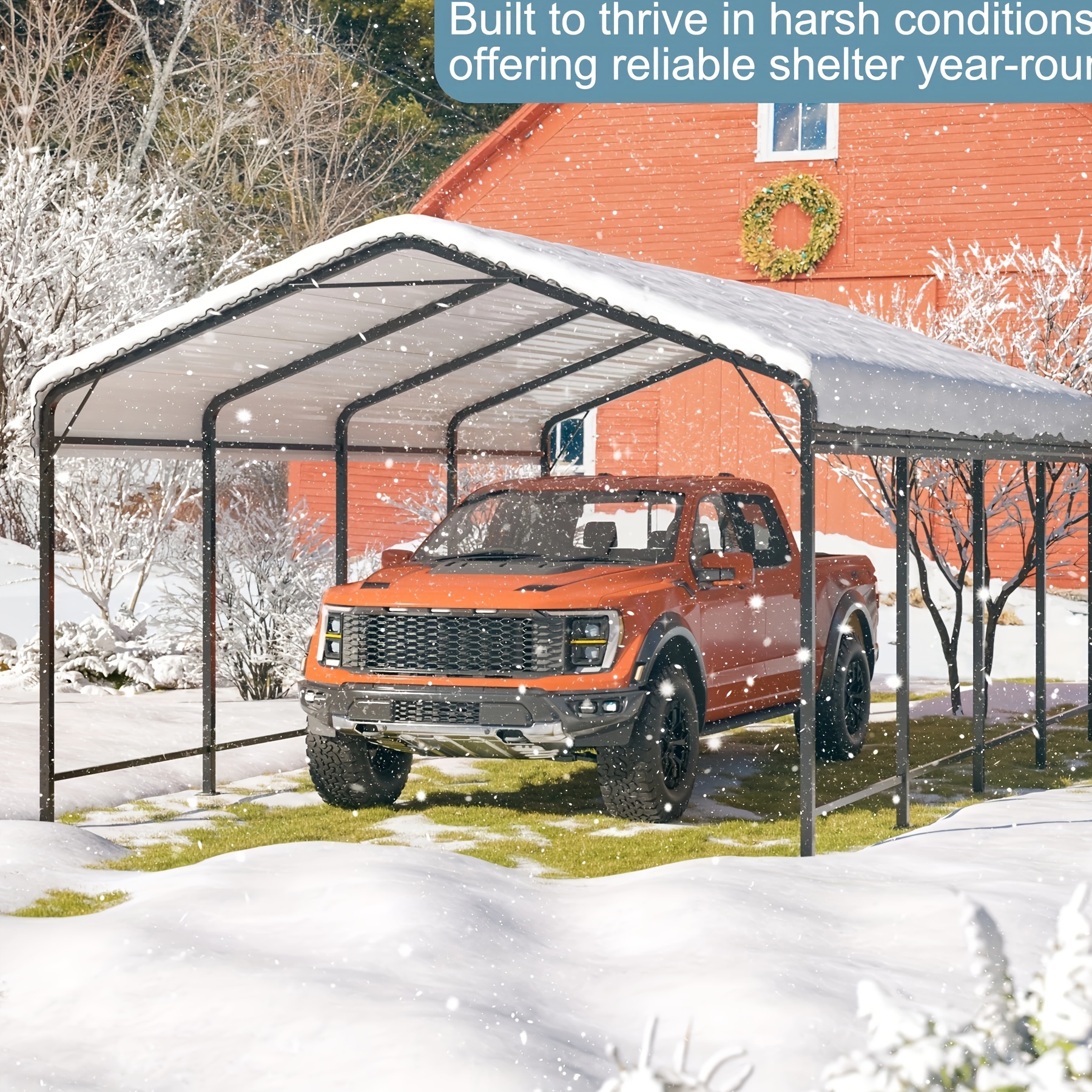 TEMU Carport 12x20 Ft Metal Carport With Base Outdoor Heavy Duty Garage Galvanized Car Shelter For Pickup, Boat, Car And Tractors
