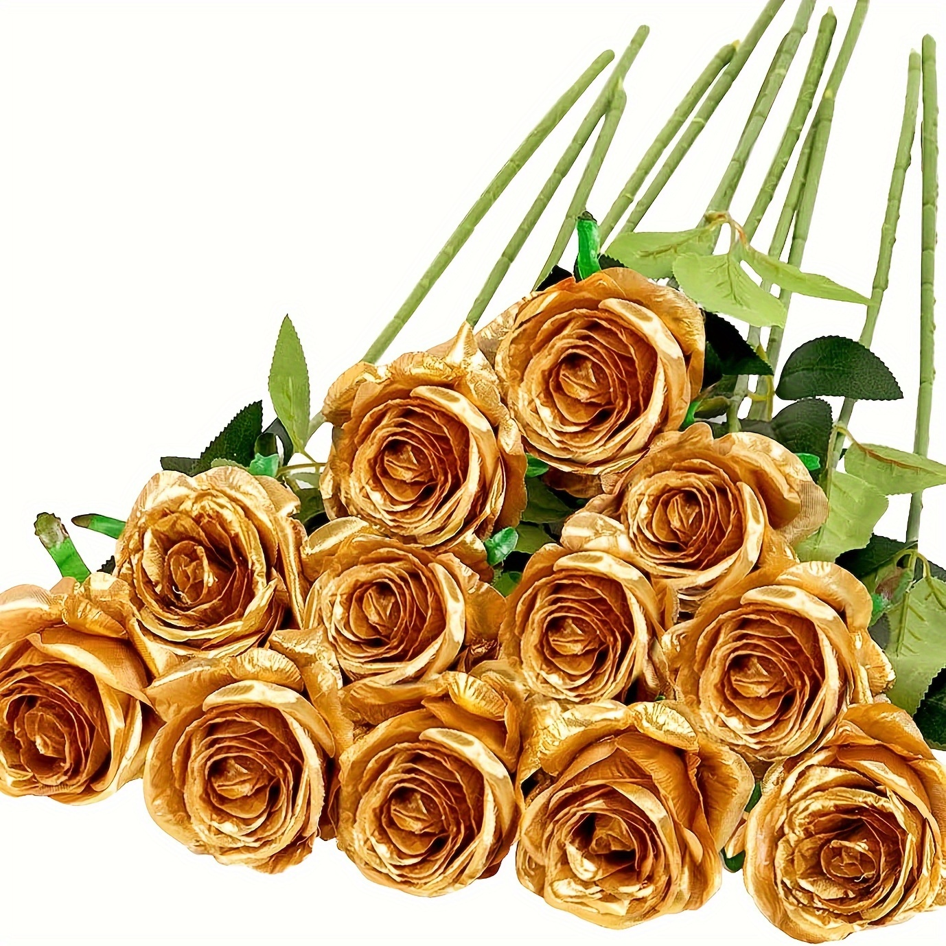 

12/24pcs Golden Lifelike Silk Roses - Real Touch Fake Flowers For Weddings, Engagements, Decor - Christmas, Valentine's, Day & More