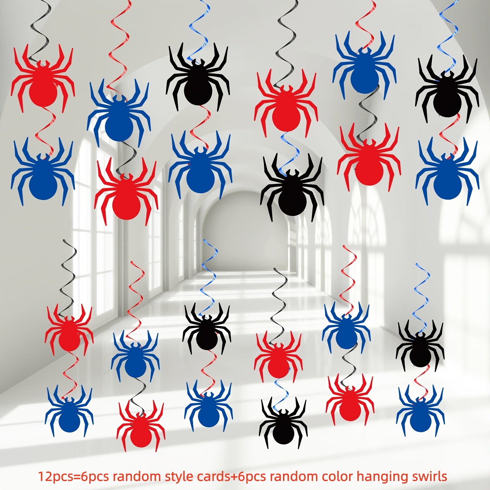 TEMU 12/24/36pcs Décorations de Fil de Cheveux à Suspendre, Araignées en Papier, Fournitures de Thème Super pour Intérieur Extérieur, Maison, Porte,
