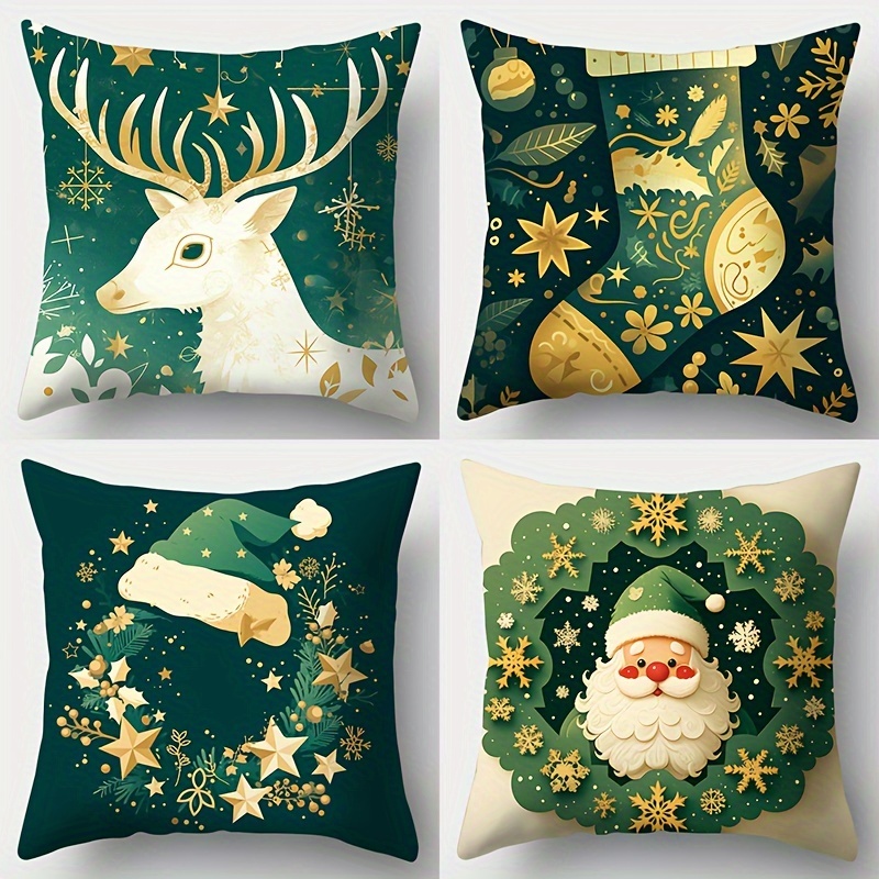 

4pcs Christmas - , 17.72x17.72 , Of & , Zip , Polyester , And -, , For Sofa/bed/ Decoration, No Included