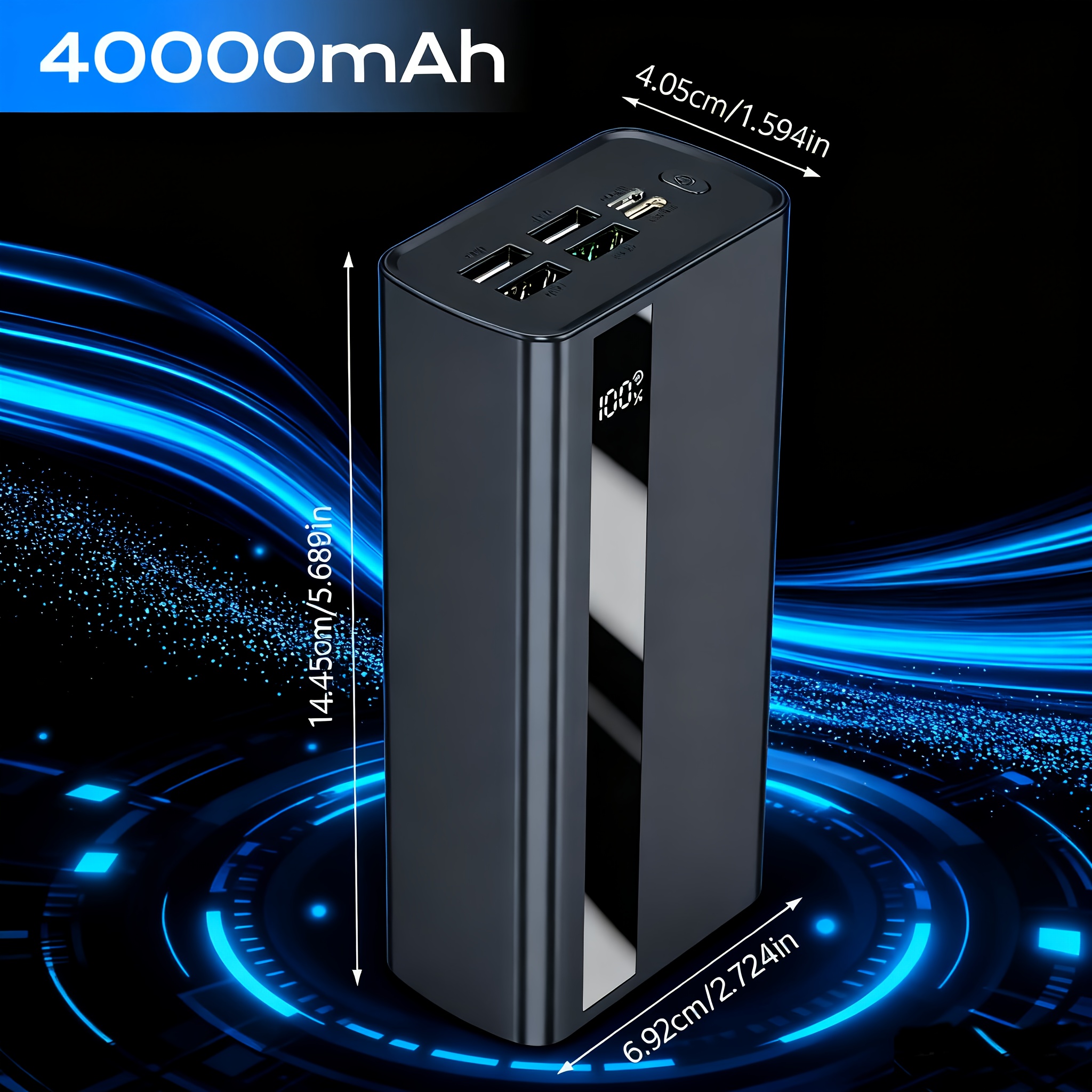 TEMU 40000mah High-capacity Portable Power Bank Led Digital Battery Level Display 4×usb Ports, Type-c, Micro Usb Compatible With Iphone/ /android