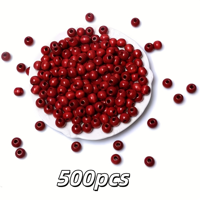 Image of 500pcs Red Wooden Beads Large Hole Wooden Spherical Beads, Jewelry Making, Necklace Beads - Durable Multifunctional Decorative Beads, , Fashion Accessory, Essential Bead Assortments