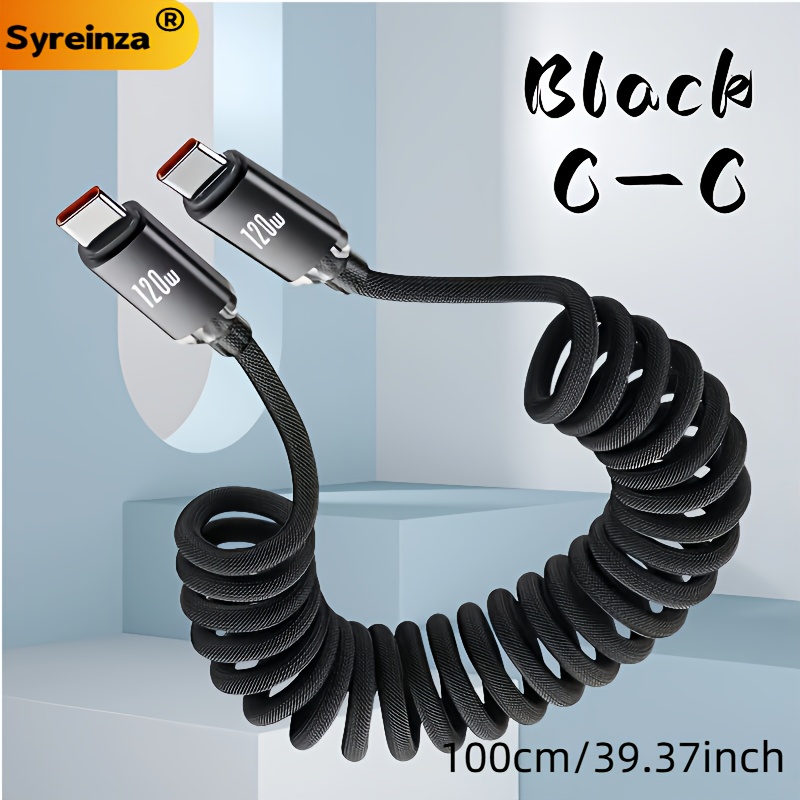 Image of Spring Telescopic Fast Charging Cable, 120w Type-c To Type-c Fast Charger Charging Cable, Household Charging Cable, Outdoor Portable And Durable Woven Charging Cable, Car Fast Charging Data Cable