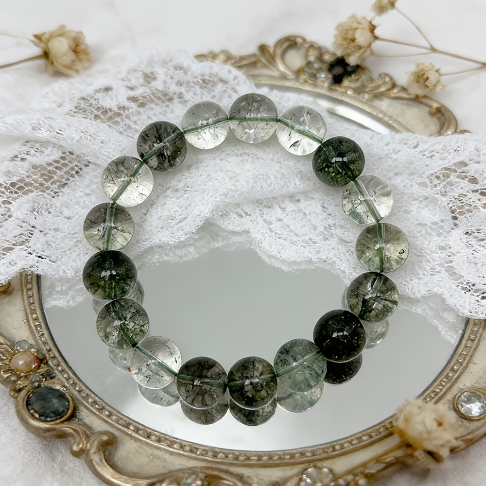 Natural Green Phantom Quartz Beaded Bracelet, Unisex Elegant Style