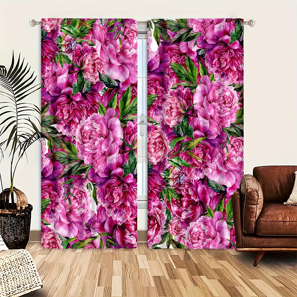 

Classic Satin Polyester Doorway Curtains With Tie Backs - Watercolor Floral Print, Machine Washable For Living Room, Curtain Panels