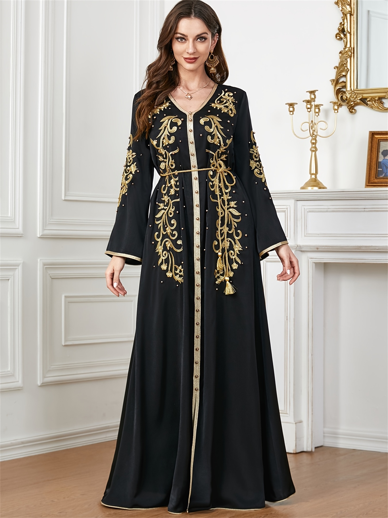 ramadan muslim womens elegant embroidered abaya kaftan dress