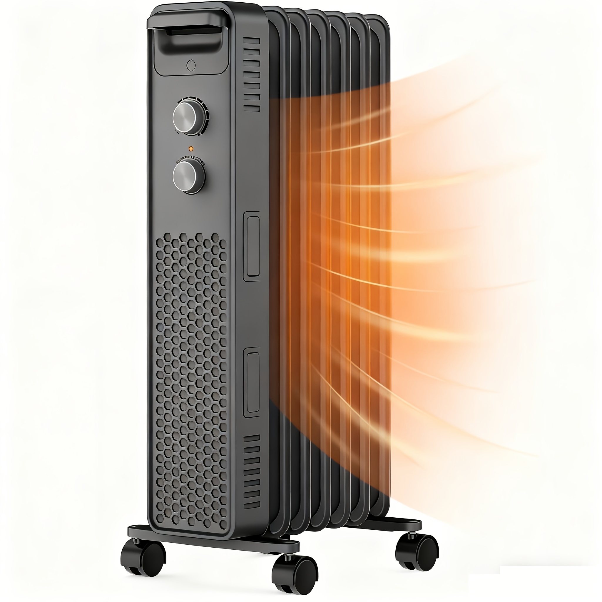 TEMU Portable Electric Radiator Heater, Oil Filled With 3 Heat Settings, Adjustable Thermostat, & Tip-over Protection For Indoor Use, 1500w/900w/600w