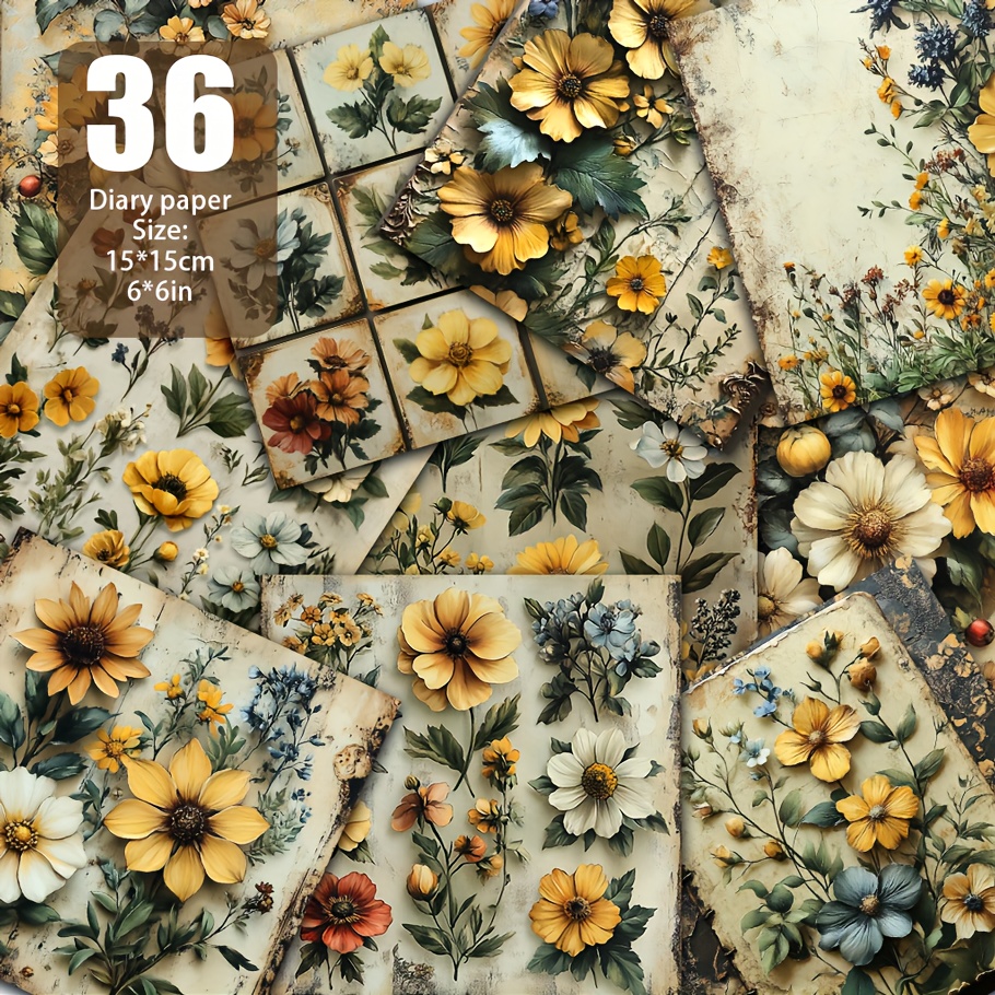 TEMU 36 Vintage Floral Pattern Paper Sheets - Perfect For Journaling, Diy Crafts, And Office Supplies