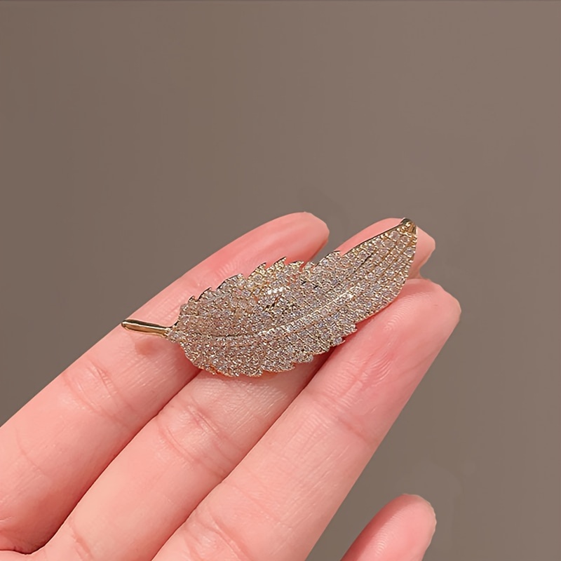 1pc Alloy Golden Rhinestone Feather Brooch, Men's Pin Brooch For Suit Coat,  Sweater
