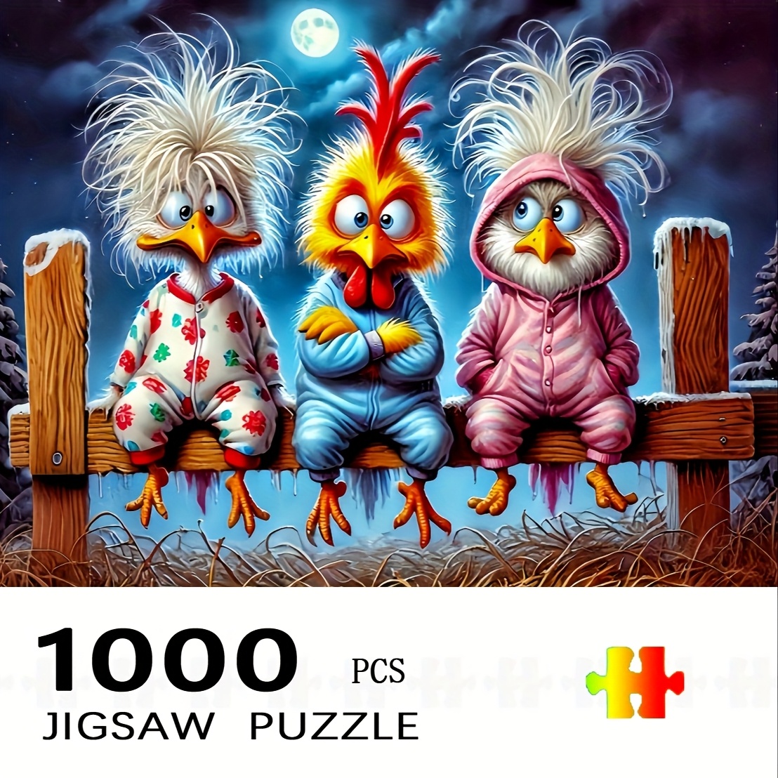 TEMU 3 Fried Birds Paper Puzzle - 1000pcs Large Jigsaw Game, Interactive Brain Teaser Gift For Adults Fun, Family , Group Puzzle , Paper Jigsaw Game,