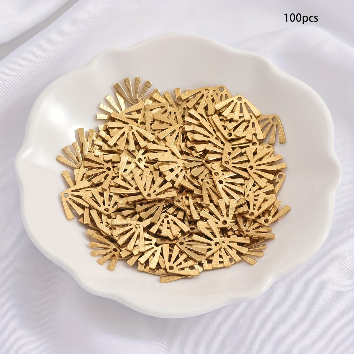 30pcs/100pcs Brass Mini Fan-shaped Pendants With Single Hole & Brushed - Miniature Diy Craft Charms Suitable For Jewelry Making, Shoe Accessories, Keychains, Decorations