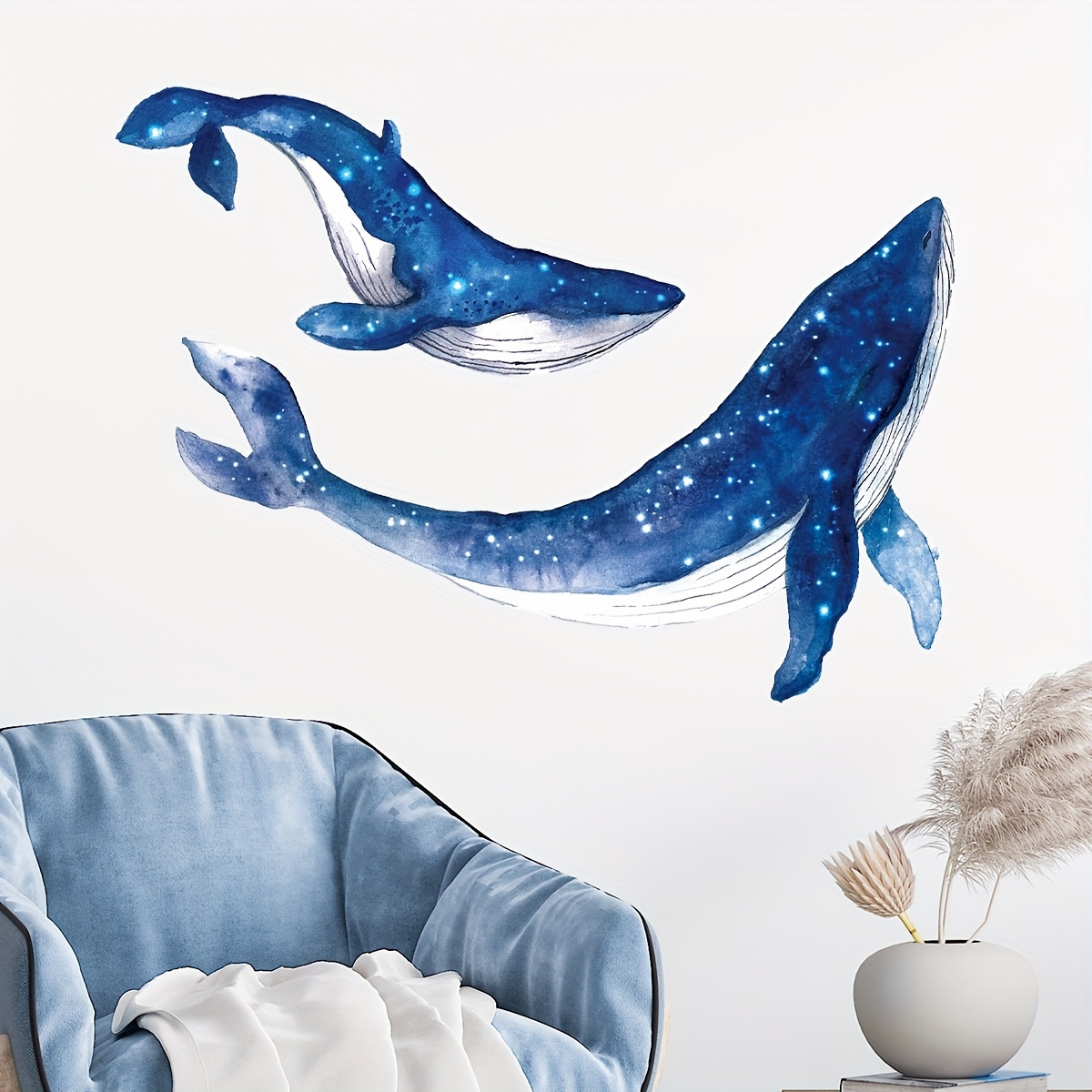 

Contemporary Cartoon Whale Wall Stickers - Semi-matte Pvc, Detachable & Self-adhesive Animal Decals For Bedroom, Living Room, Nursery