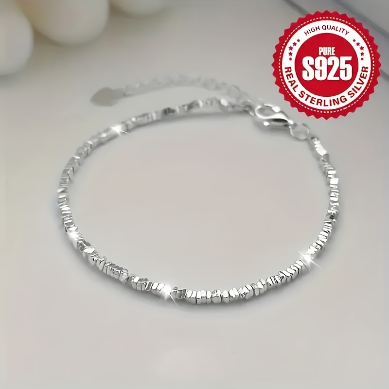 

Elegant 925 Sterling Silver Bracelet, Luxurious Crushed Ice Style, Hypoallergenic Jewelry, Party Preparation, Chic Ladies' Gift