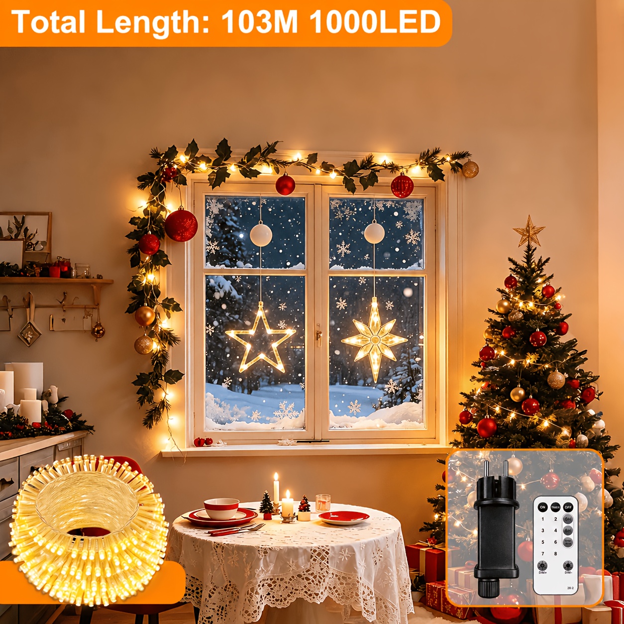 Image of 100/600/800/1000pcs Smart Led Fairy Light, Christmas Outdoor Lights, Remote Control And Timer, 8 Warm White Outdoor Lights Indoor For Christmas Tree Garden Party Balcony Party And Wedding