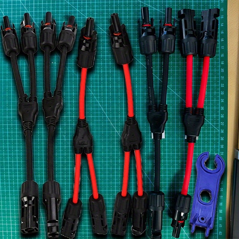Panel Y-type Splitter With 6&times;27cm Cable, 3 Black & 3 Red Wires And 1 Blue Accessory, 30a Pv Series Parallel, For , Off-grid Camping, Compatible With Rv, Boat, , Trailer, Off-grid Solar Power System