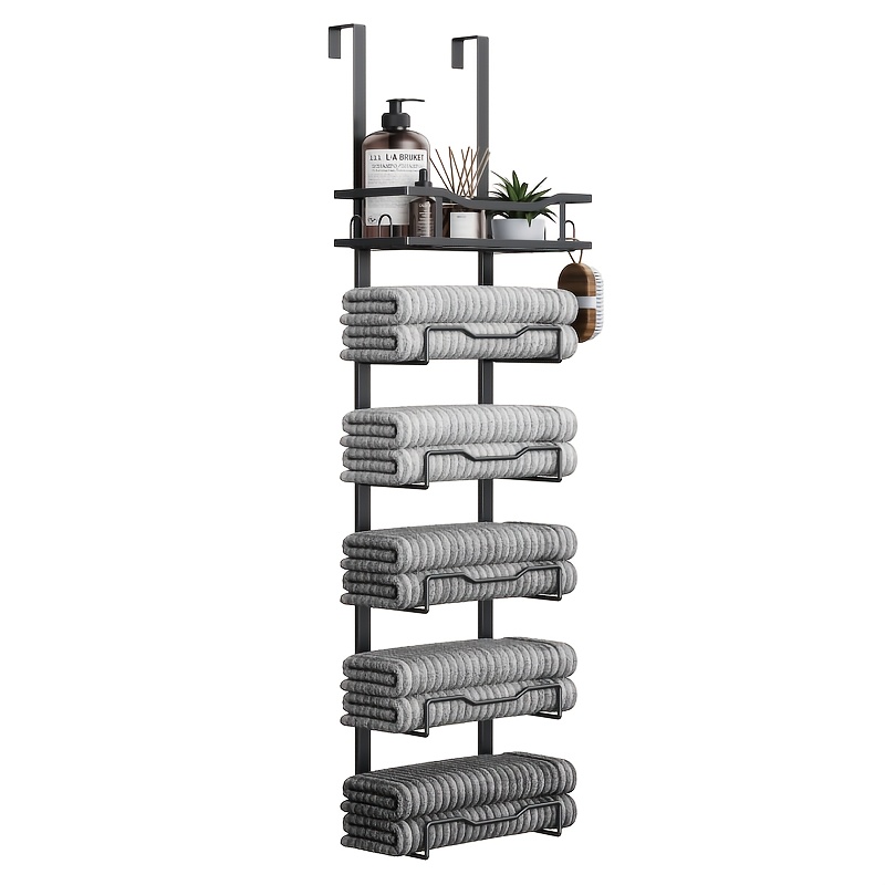 TEMU Bathroom Towel Storage Rack, Wall-mounted Bathroom Towel Rack With Shelf, Accommodates 6 Large Towels, Wall-mounted Towel Rack For Rolling